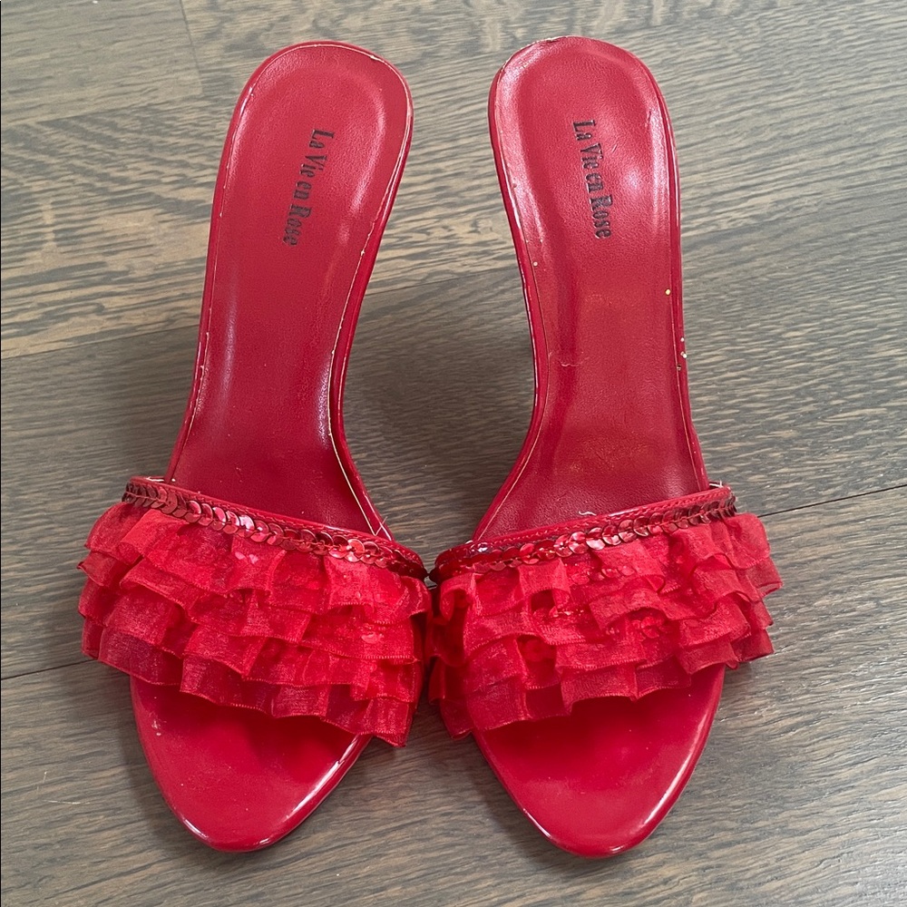 La Vie En Rose Red Ruffle Heels